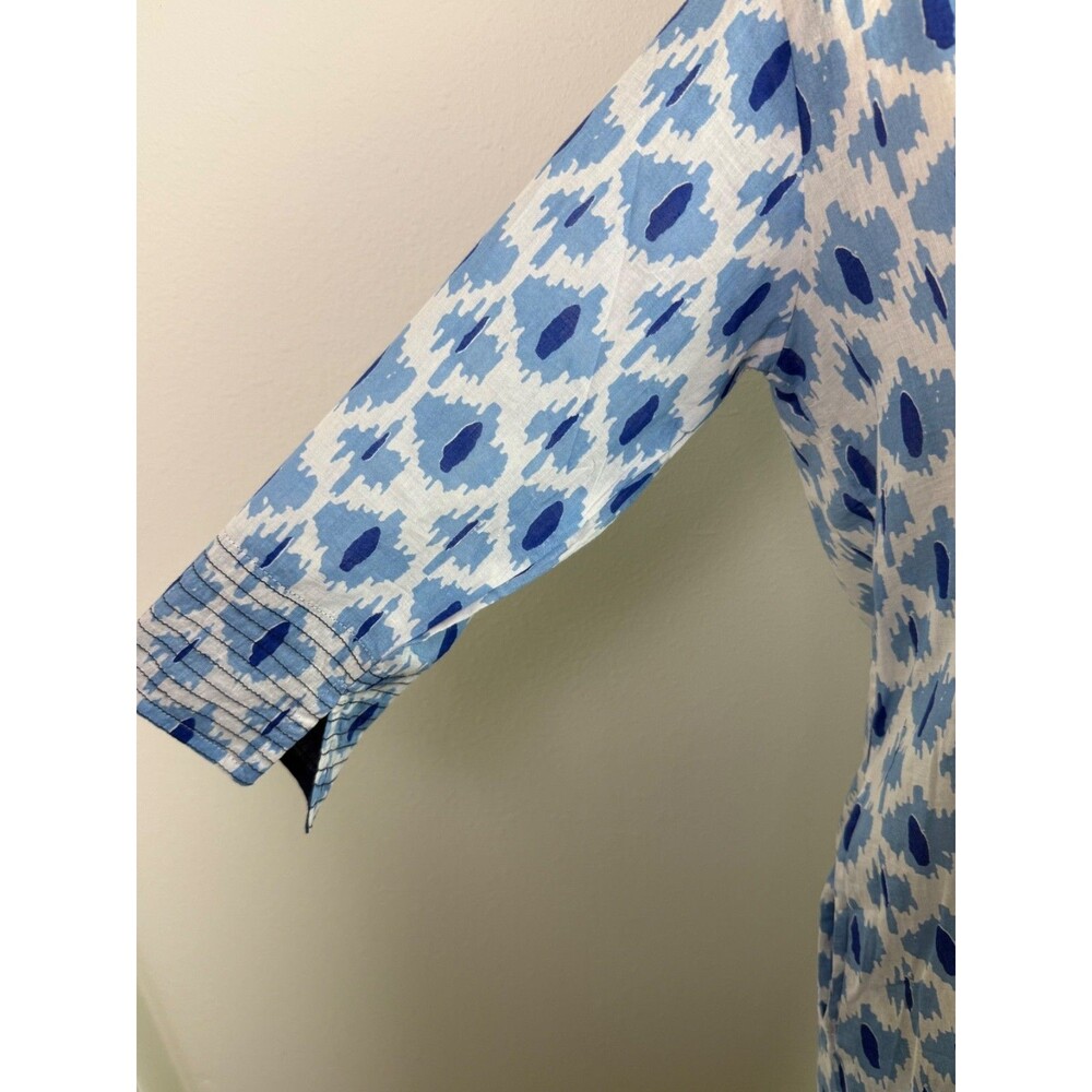 Dolma Women's Cotton Amelia Tunic Dress Blue Geometric Print Lightweight Small - Picture 6 of 11
